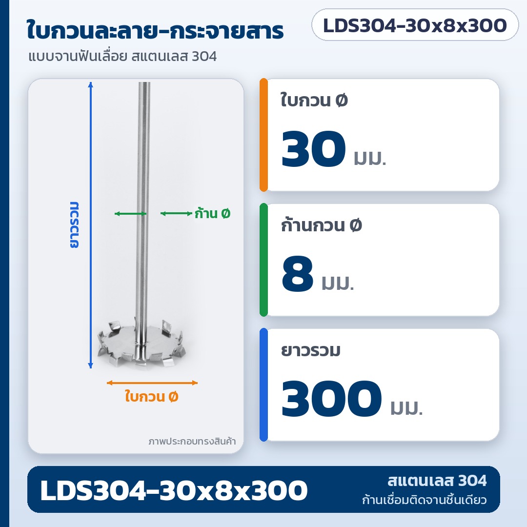 ใบกวนละลาย-กระจายสารแบบจานฟันเลื่อย (Dissolver) สแตนเลส 304 / 316 ก้านเชื่อมติดจานชิ้นเดียว ใบ Ø30–150 มม. สำหรับเครื่องกวนแล็บ ใช้กับวัสดุหนืดปานกลาง–สูง (Laboratory Dissolver Stirring Paddle)