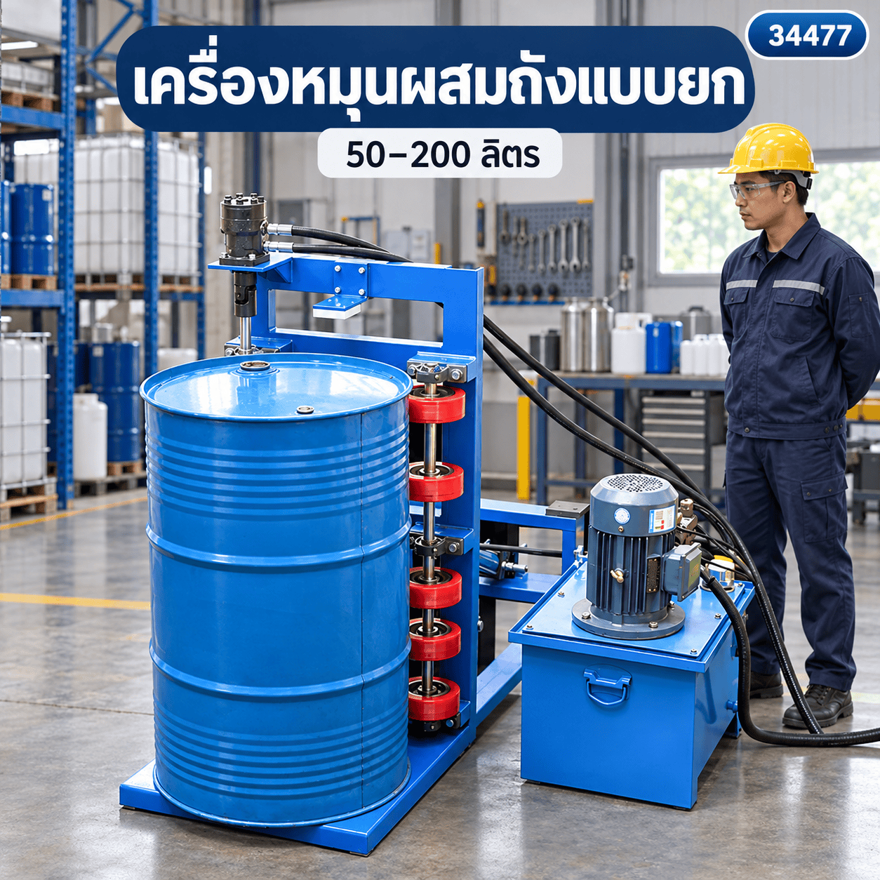 เครื่องผสมในถัง/ภาชนะปิด 9 แบบ (Drum & Container Mixers) เครื่องเขย่าสีระบบลม เครื่องผสมสีอัตโนมัติ เครื่องพลิกถัง 200 ลิตร เครื่องกลิ้งถัง เครื่องกวนยกไฮดรอลิก เครื่องผสมหลายถัง