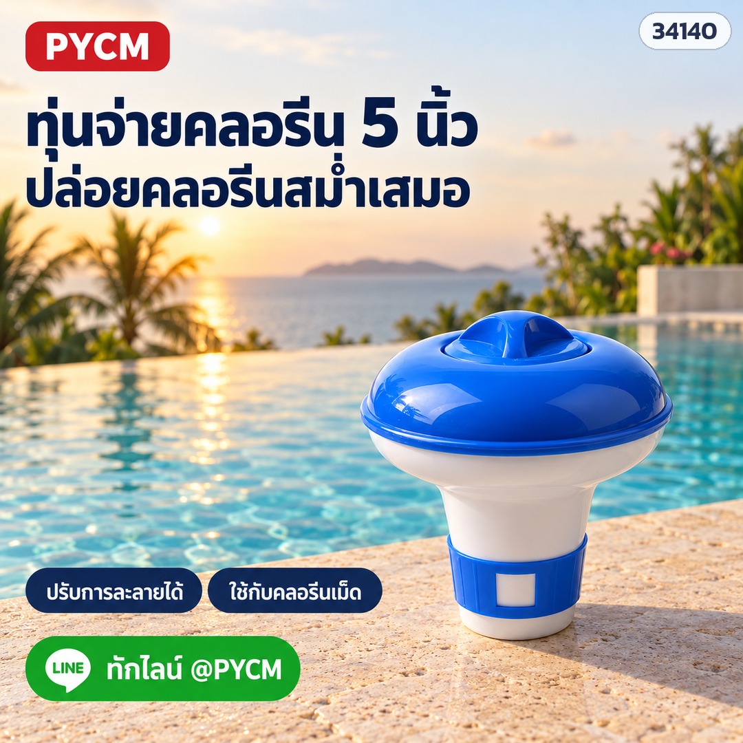 CLF-CD05 ทุ่นจ่ายคลอรีน 5 นิ้ว บนขอบสระพูลวิลล่า ปรับการละลายได้ ใช้กับคลอรีนเม็ด (ภาพประกอบ)