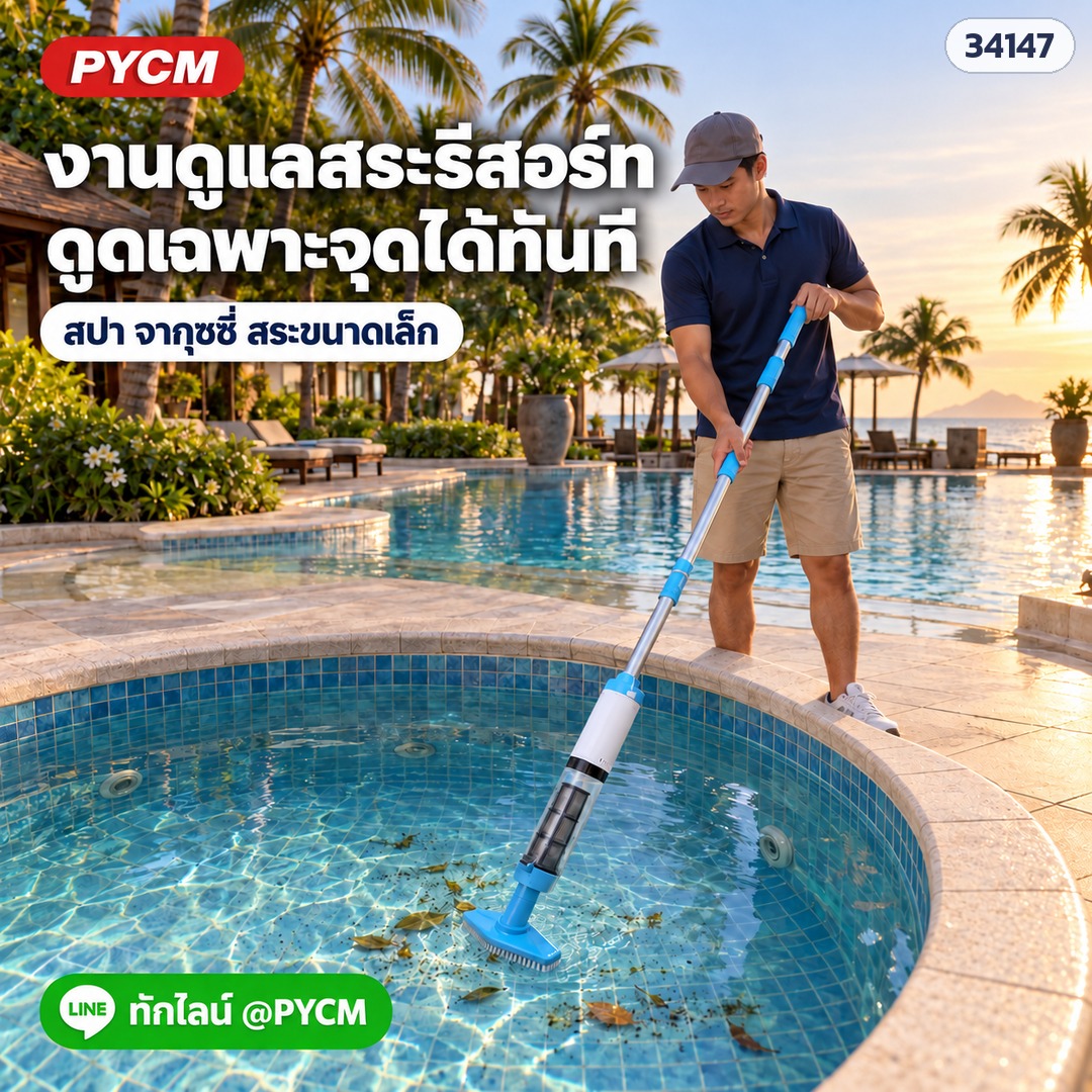 เครื่องดูดตะกอนสระว่ายน้ำไร้สาย – งานดูแลสระรีสอร์ท ดูดเฉพาะจุดในสปา จากุซซี่ และสระขนาดเล็ก ด้วย PVC-1822 (รหัส 34147) (ภาพประกอบ)