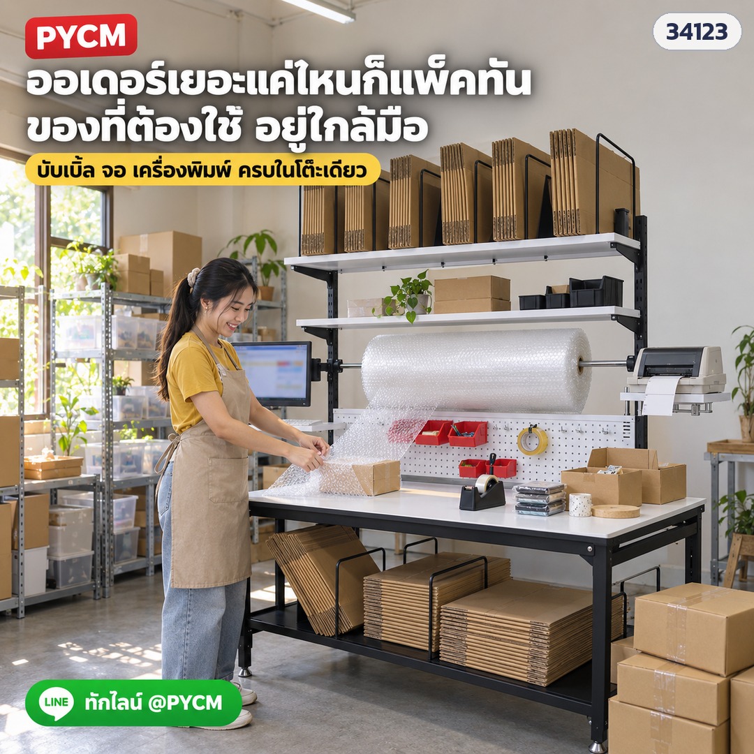 โต๊ะแพ็คของครบชุด – PKW-05 แม่ค้าออนไลน์แพ็คออเดอร์ บับเบิ้ล จอ เครื่องพิมพ์ ครบในโต๊ะเดียว