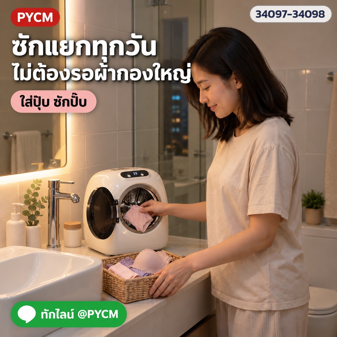เครื่องซักชุดชั้นในมินิ – ซักแยกชุดชั้นในได้ทุกวัน ไม่ต้องรอผ้ากองใหญ่ เครื่องเล็กวางข้างอ่างล้างหน้าได้ (ภาพประกอบ)
