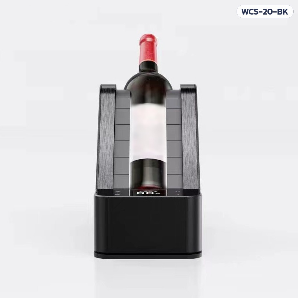 เครื่องทำเย็นขวดไวน์ตั้งโต๊ะ WCS-20 สีดำ มุมหน้า ช่องแช่เปิดด้านหน้า