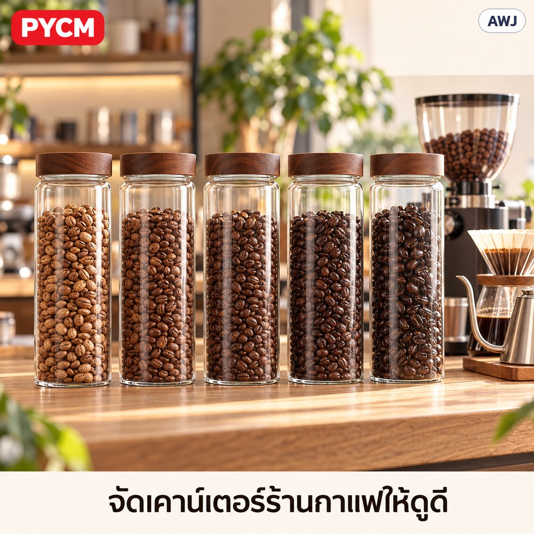 โหลแก้วฝาไม้ – จัดเคาน์เตอร์ร้านกาแฟให้ดูดี