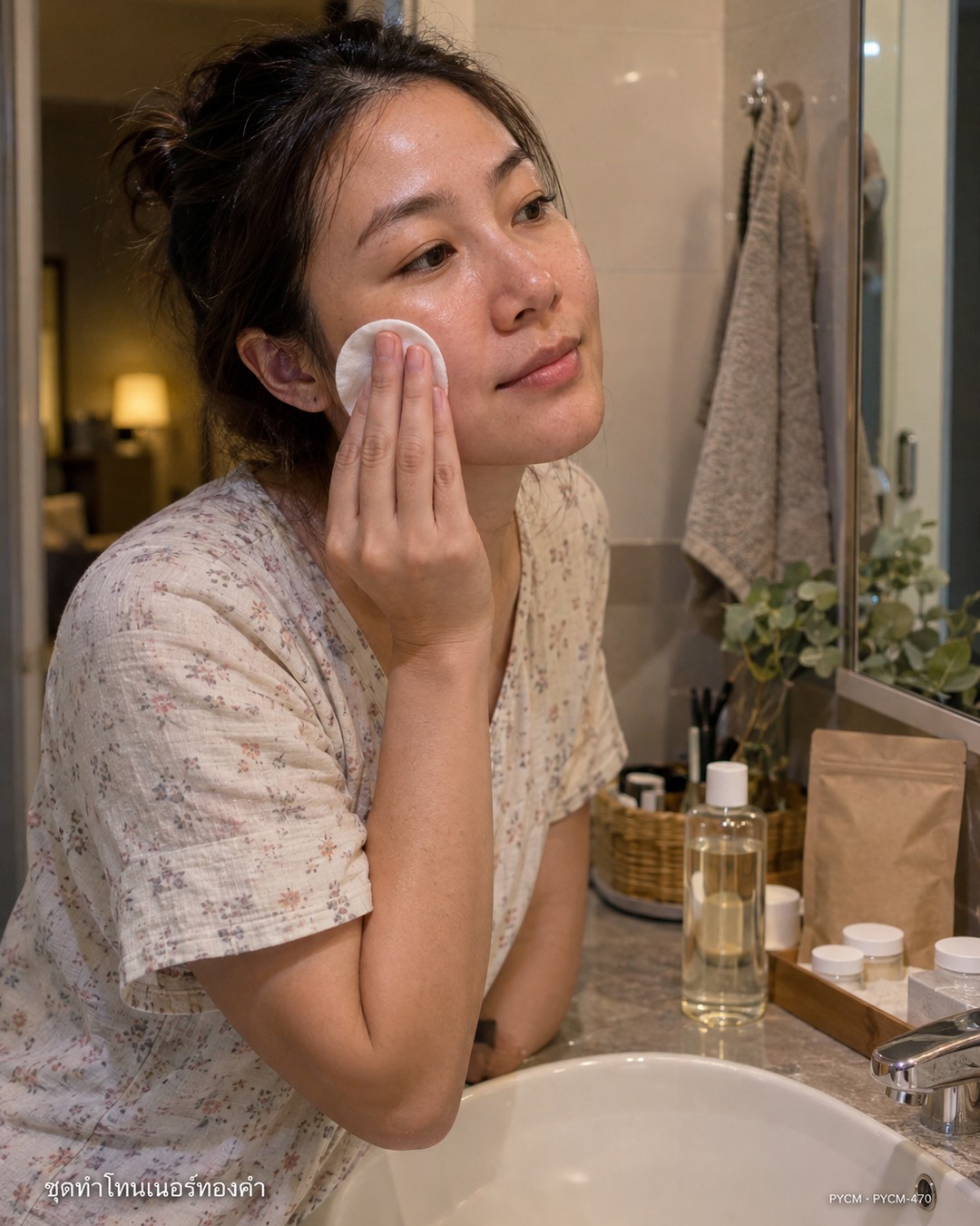 เช็ดหน้าด้วยโทนเนอร์ก่อนนอน