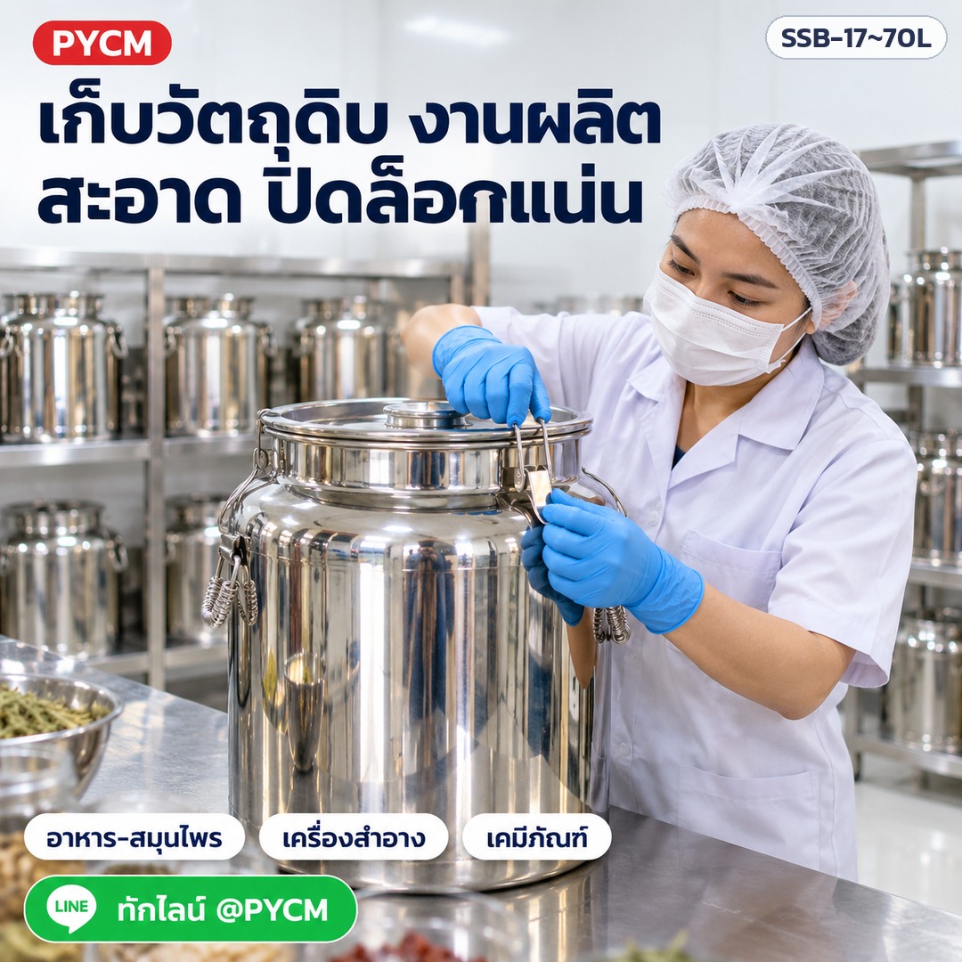 ถังสแตนเลสฝาล็อก – เก็บวัตถุดิบ งานผลิต สะอาด ปิดล็อกแน่น