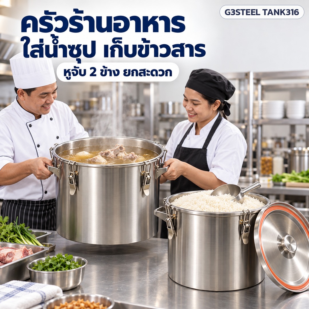 หม้อสแตนเลส 316 ฝาล็อก – ครัวร้านอาหาร ใส่น้ำซุป เก็บข้าวสาร