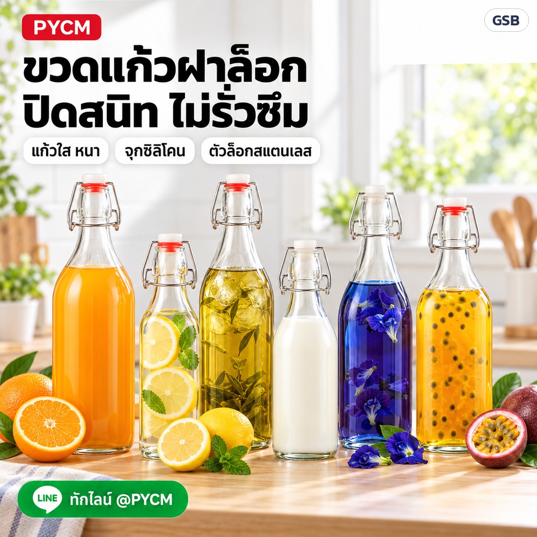 ขวดแก้วฝาล็อก ปิดสนิท ไม่รั่วซึม