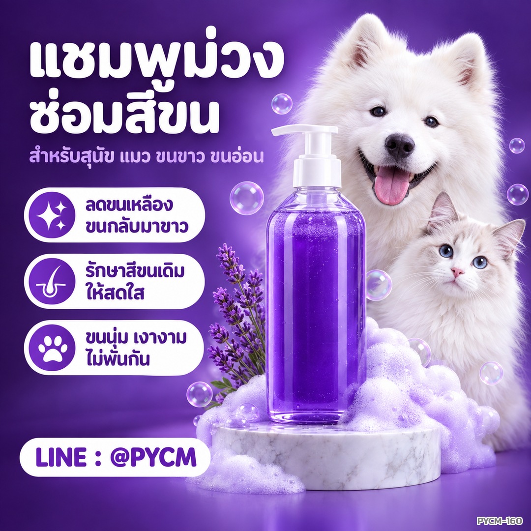 แชมพูม่วงซ่อมสีขน สำหรับสุนัข แมว ขนขาว ขนอ่อน