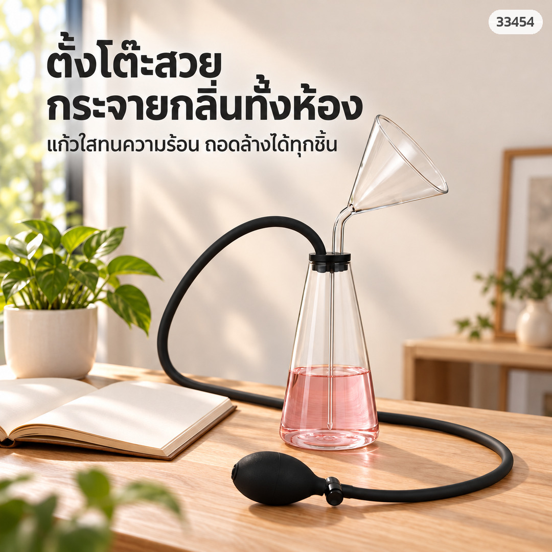 เครื่องดมกลิ่นแก้วตั้งโต๊ะ กระจายกลิ่นทั้งห้อง ถอดล้างได้ทุกชิ้น
