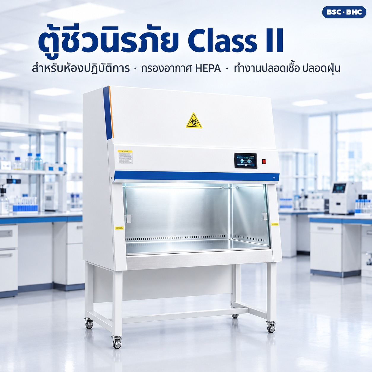 ตู้ชีวนิรภัย Class II A2 / B2 (Biosafety Cabinet) สำหรับห้องปฏิบัติการ กรอง HEPA จอสัมผัส / รีโมท ตั้งโต๊ะ 1 คน 2 คน 3 คน