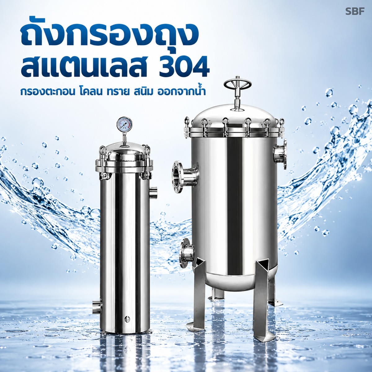 ถังกรองถุง สแตนเลส 304 กรองตะกอน โคลน ทราย สนิม ออกจากน้ำ