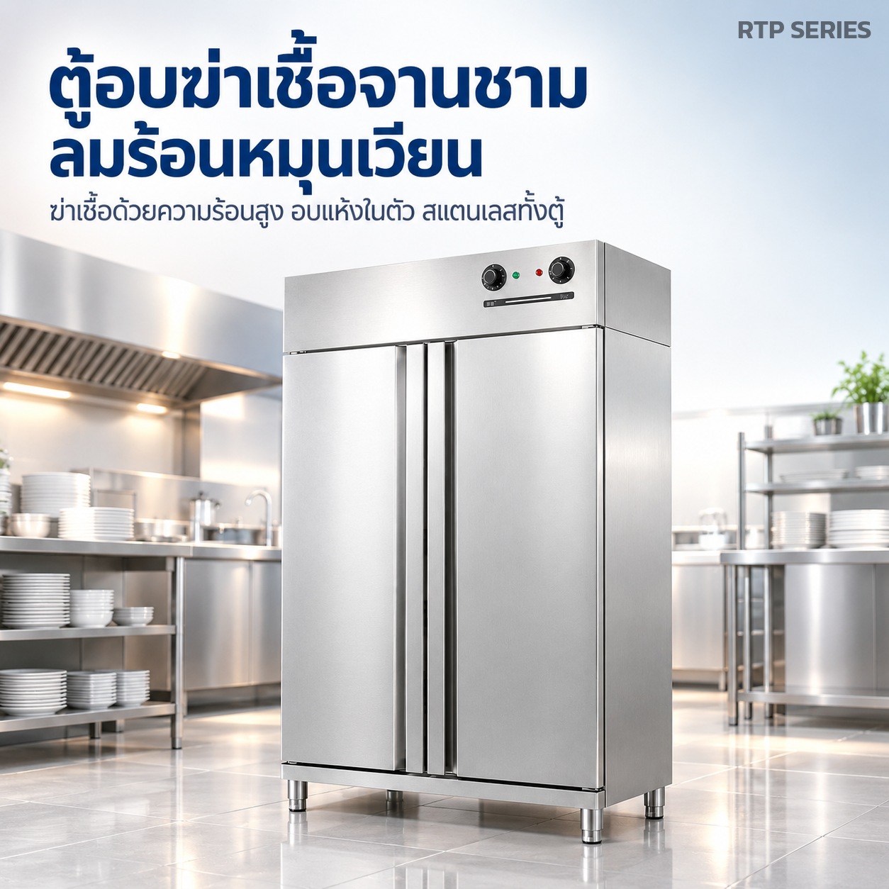 ตู้อบฆ่าเชื้อจานชาม ลมร้อนหมุนเวียน ฆ่าเชื้อด้วยความร้อนสูง อบแห้งในตัว สแตนเลสทั้งตู้