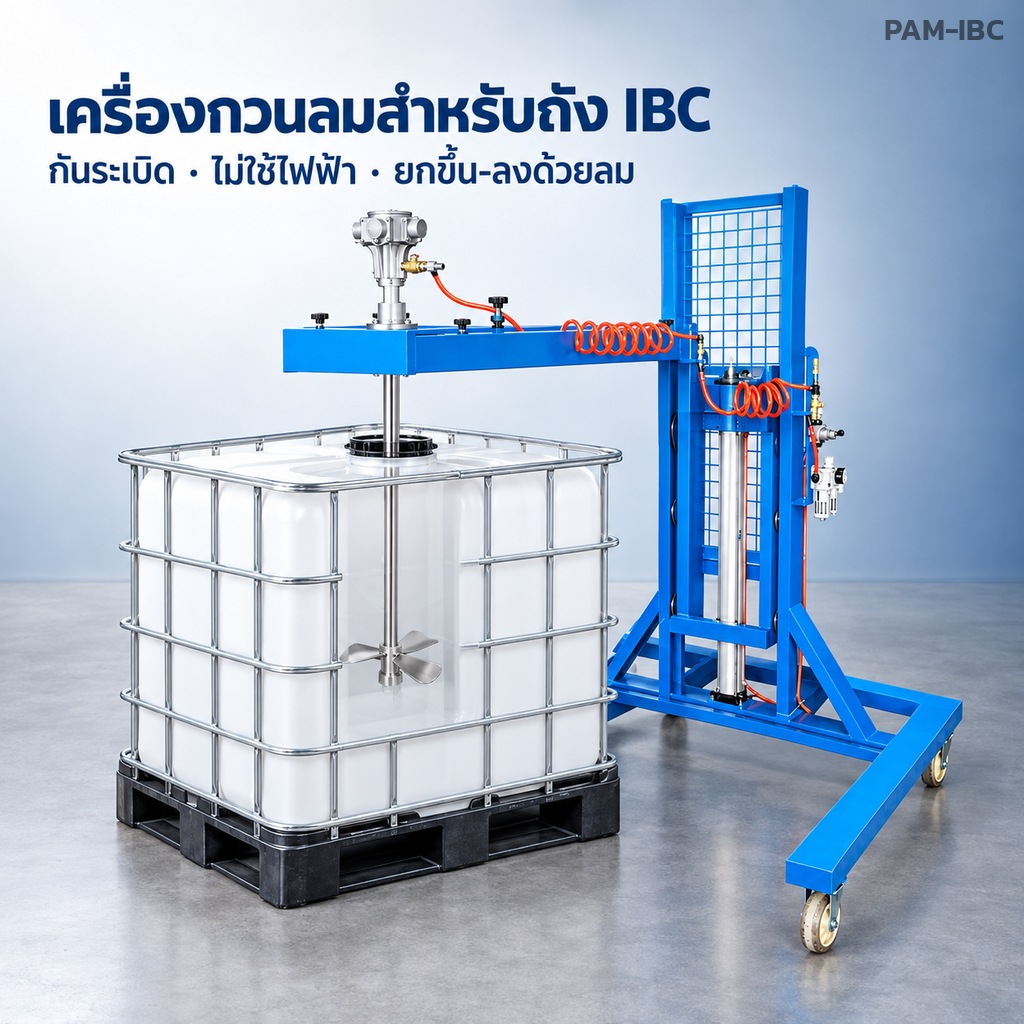 เครื่องกวนลมสำหรับถัง IBC กันระเบิด ไม่ใช้ไฟฟ้า ยกขึ้น-ลงด้วยลม