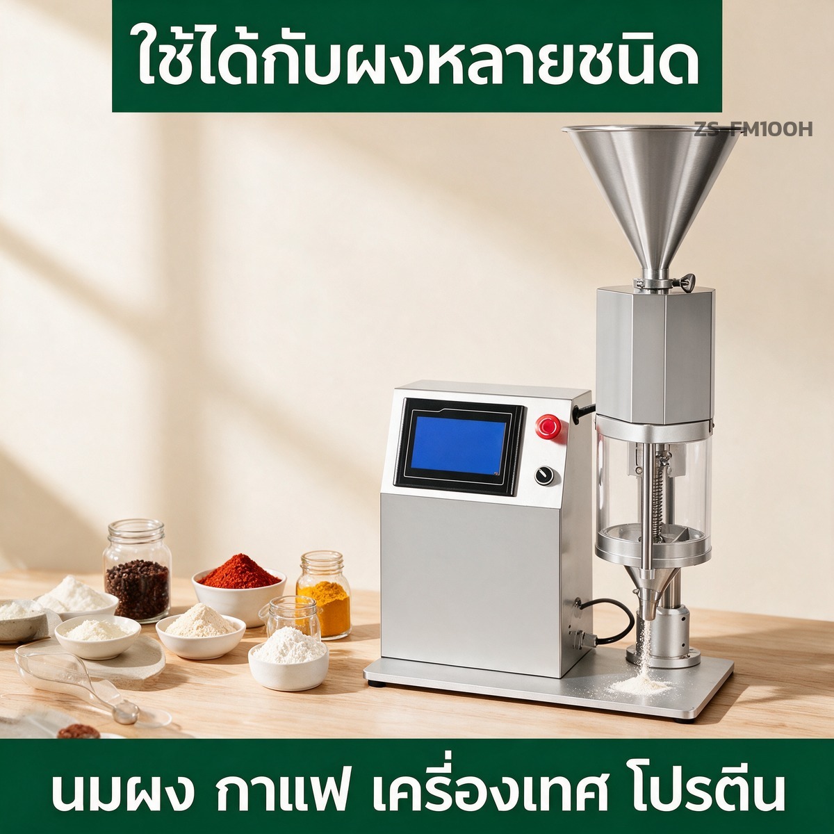 ใช้ได้กับผงหลายชนิด นมผง กาแฟ เครื่องเทศ โปรตีน