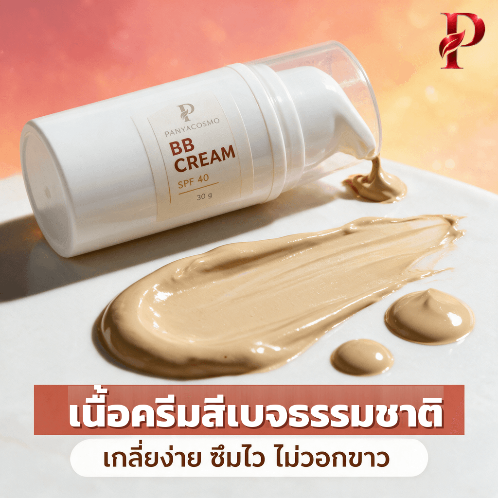 เนื้อบีบีครีมสีเบจธรรมชาติ เกลี่ยง่าย ไม่วอกขาว