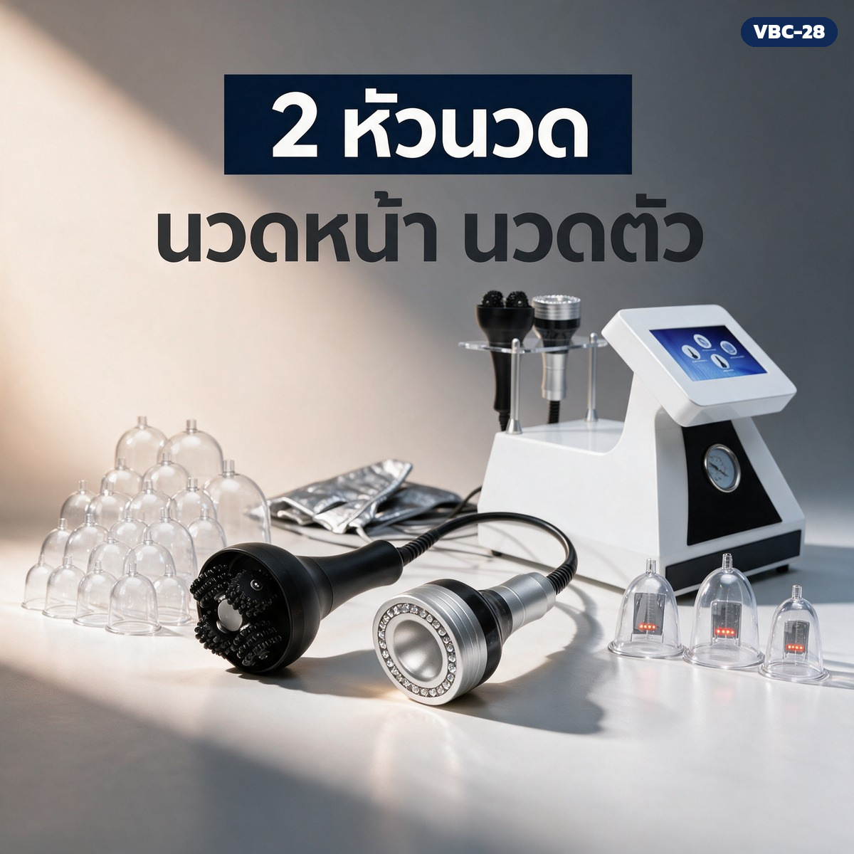 หัวนวด 2 หัว หัวปุ่มยางสำหรับลำตัว และหัวโลหะสำหรับใบหน้า