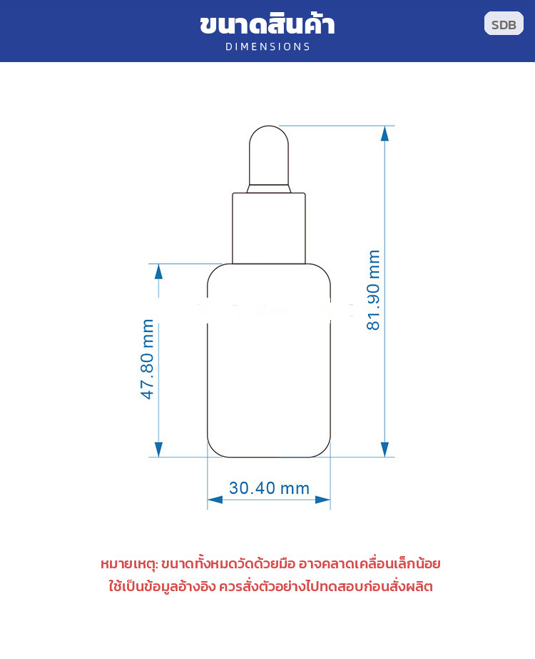แบบขนาดขวดแก้วเซรั่มหลอดหยด ไซซ์ 30 มล. พร้อมตัวเลขทุกจุด