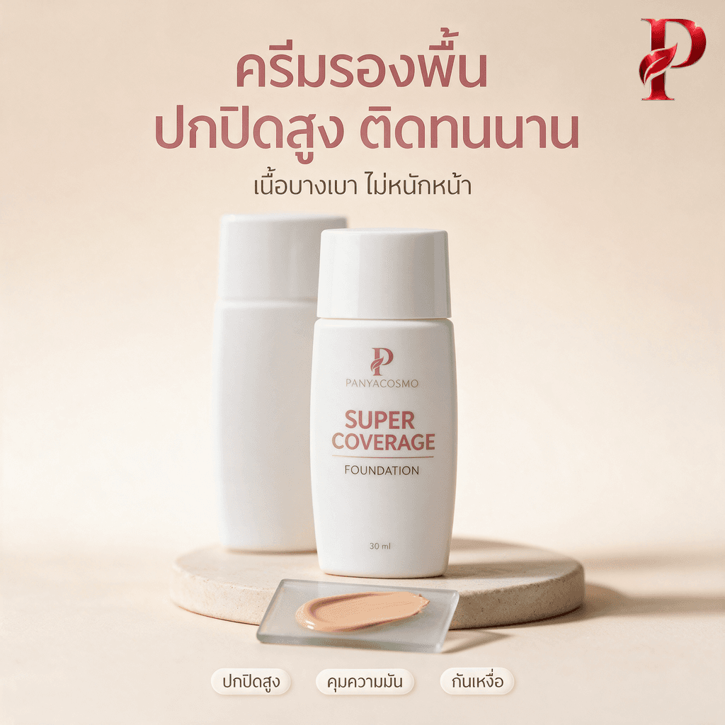 ครีมรองพื้นปกปิดสูง ซูเปอร์ คัฟเวอเรจ ฟาวน์เดชั่น PANYACOSMO ขนาด 30 / 50 มล.