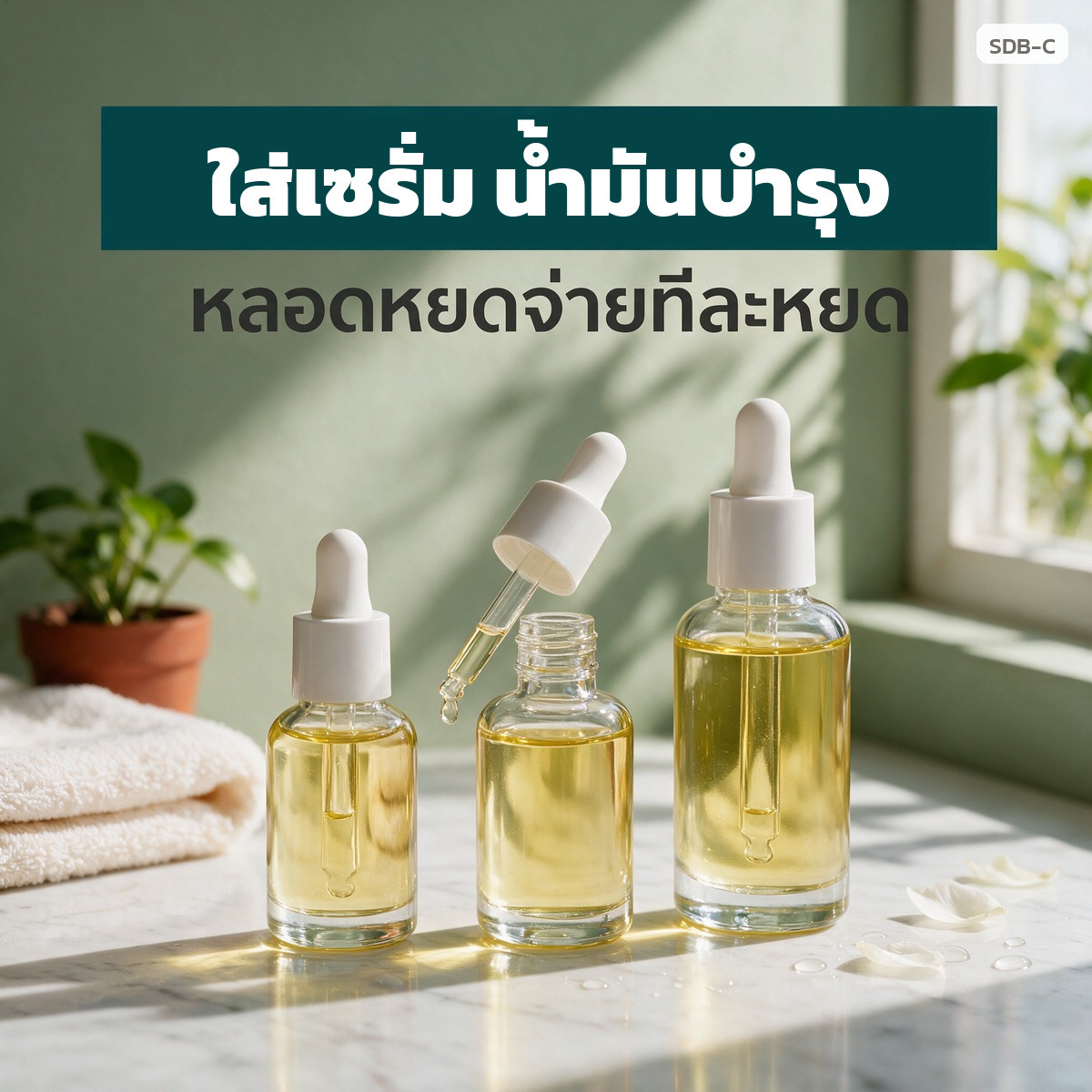 ใส่เซรั่มและน้ำมันบำรุง จ่ายเนื้อสูตรทีละหยด