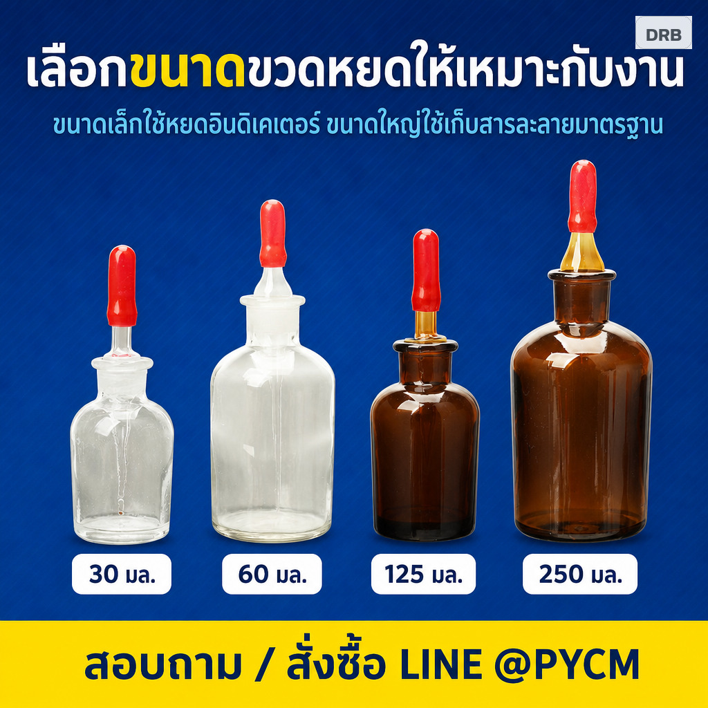 เลือกขนาดขวดหยดแก้วให้เหมาะกับงาน 30 60 125 250 มล.
