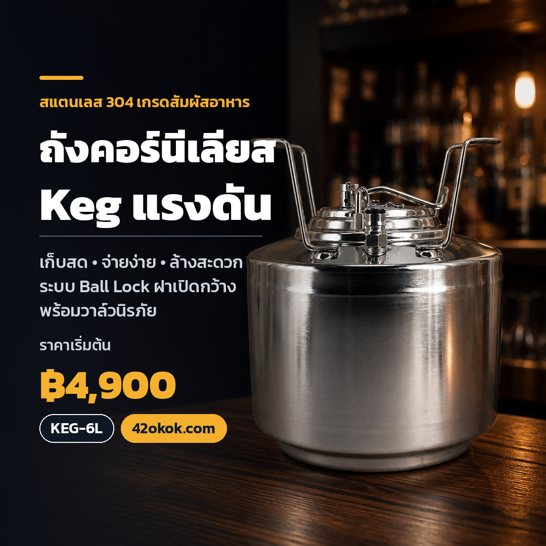 ถังคอร์นีเลียส Keg สแตนเลส 304 ถังแรงดันเบียร์สด ไซรัป กาแฟไนโตร (Cornelius Keg) 2L-45L