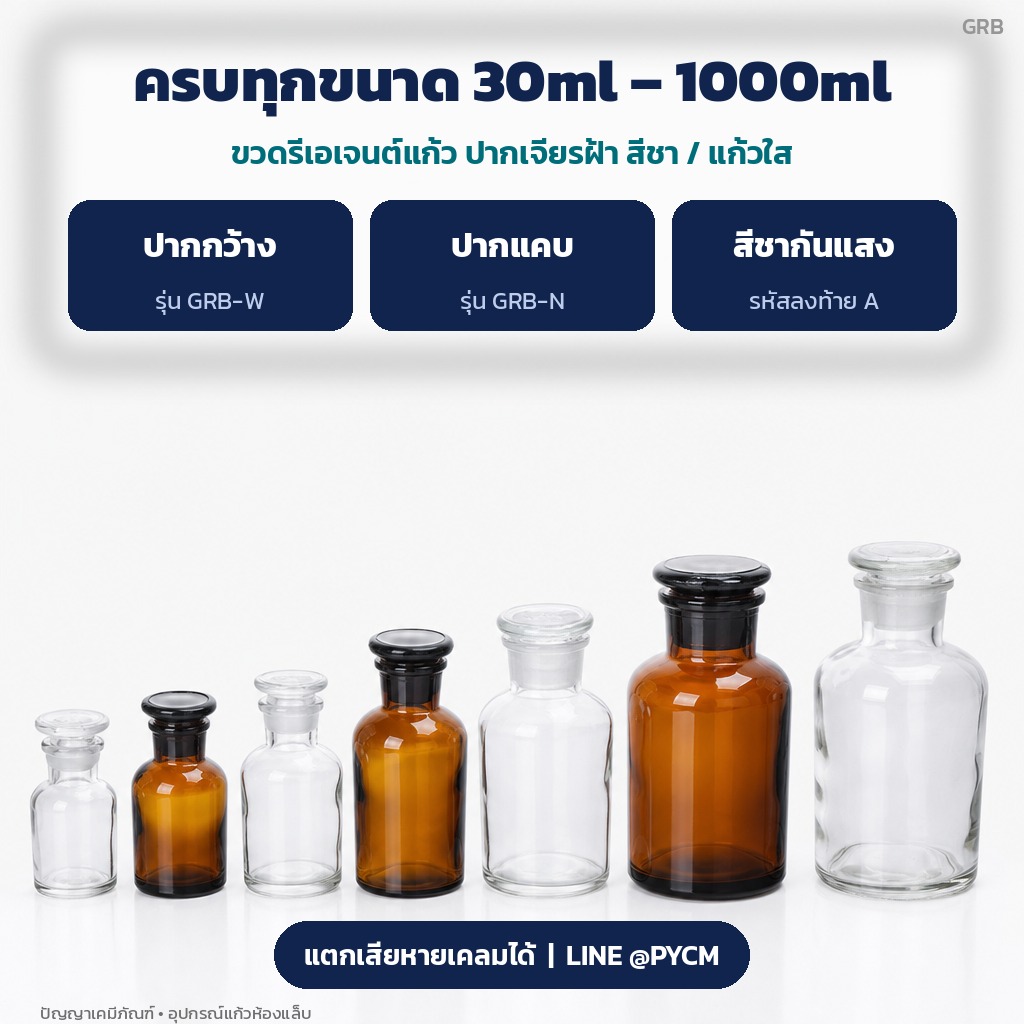 ตัวเลือกขวดรีเอเจนต์ ปากกว้าง GRB-W ปากแคบ GRB-N สีชาลงท้าย A