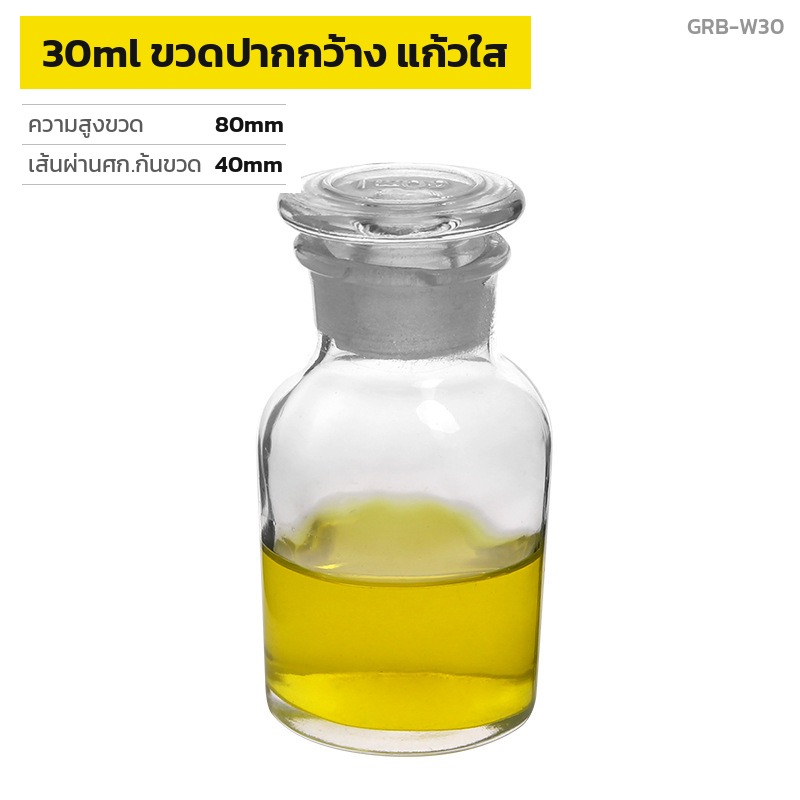 ขวดรีเอเจนต์ปากกว้าง แก้วใส 30ml พร้อมสเปคขนาดจริง
