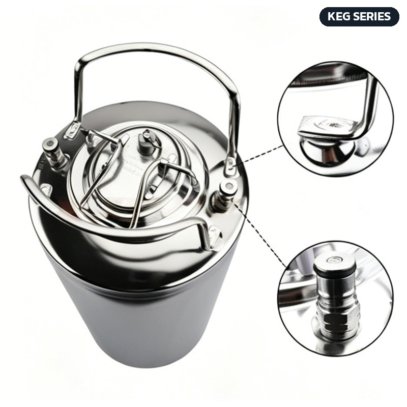 ฝาถังคอร์นีเลียสเปิดกว้าง พร้อมวาล์วนิรภัยและข้อต่อ Ball Lock