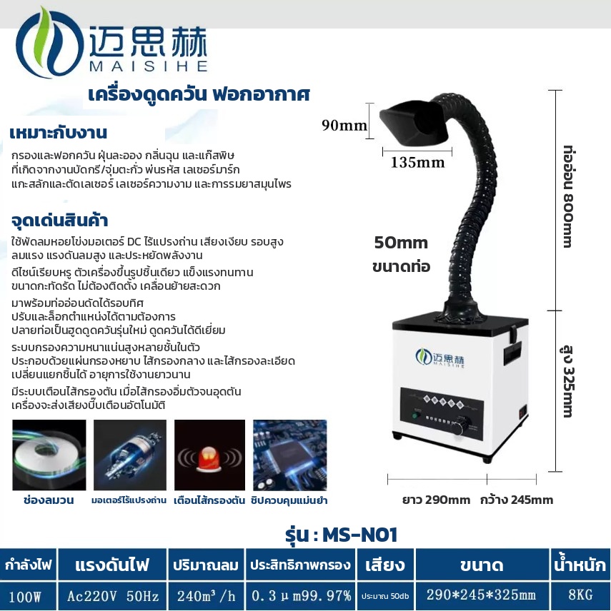 สเปกเครื่องดูดควัน MS-N01 แปลไทยทั้งใบ