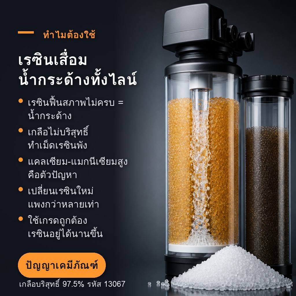 เม็ดเรซินแลกเปลี่ยนไอออนในระบบซอฟเทนเนอร์ ต้องฟื้นสภาพด้วยน้ำเกลือ