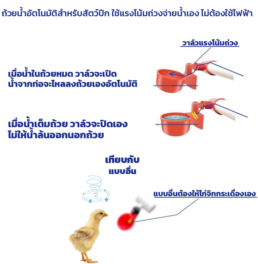 หลักการทำงานถ้วยน้ำไก่อัตโนมัติ วาล์วแรงโน้มถ่วง