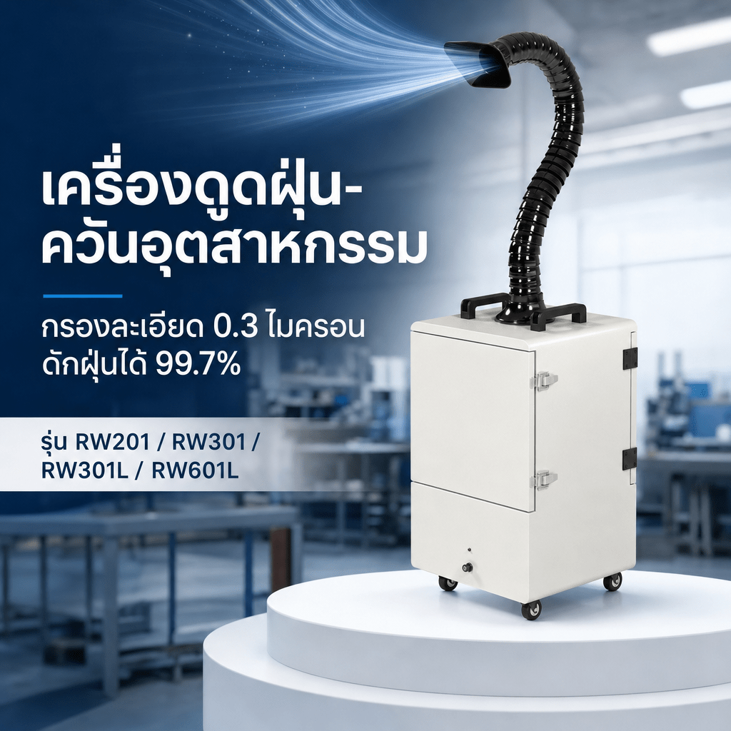 เครื่องดูดฝุ่นอุตสาหกรรม เครื่องดูดควัน กรองละเอียด PM0.3 ดักฝุ่น 99.7% (RW Series)