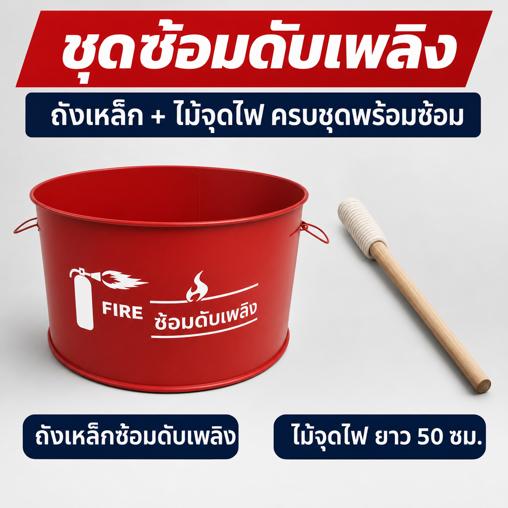 ชุดถังเหล็กซ้อมดับเพลิงพร้อมไม้จุดไฟ ยาว 50 ซม.