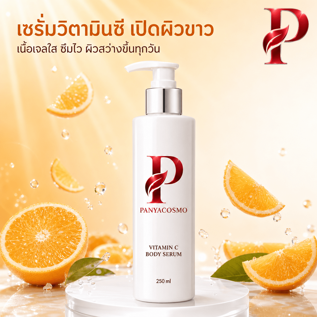 ปัญญาคอสโม วิตามินซี บอดี้ เซรั่ม เนื้อบัลค์ (เซรั่มเปิดผิวขาว งานรับผลิต OEM)