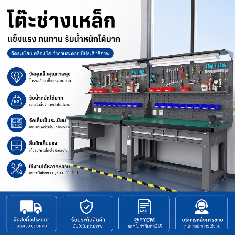 โต๊ะช่างเหล็ก หน้าคอมโพสิต โต๊ะทำงานงานหนัก