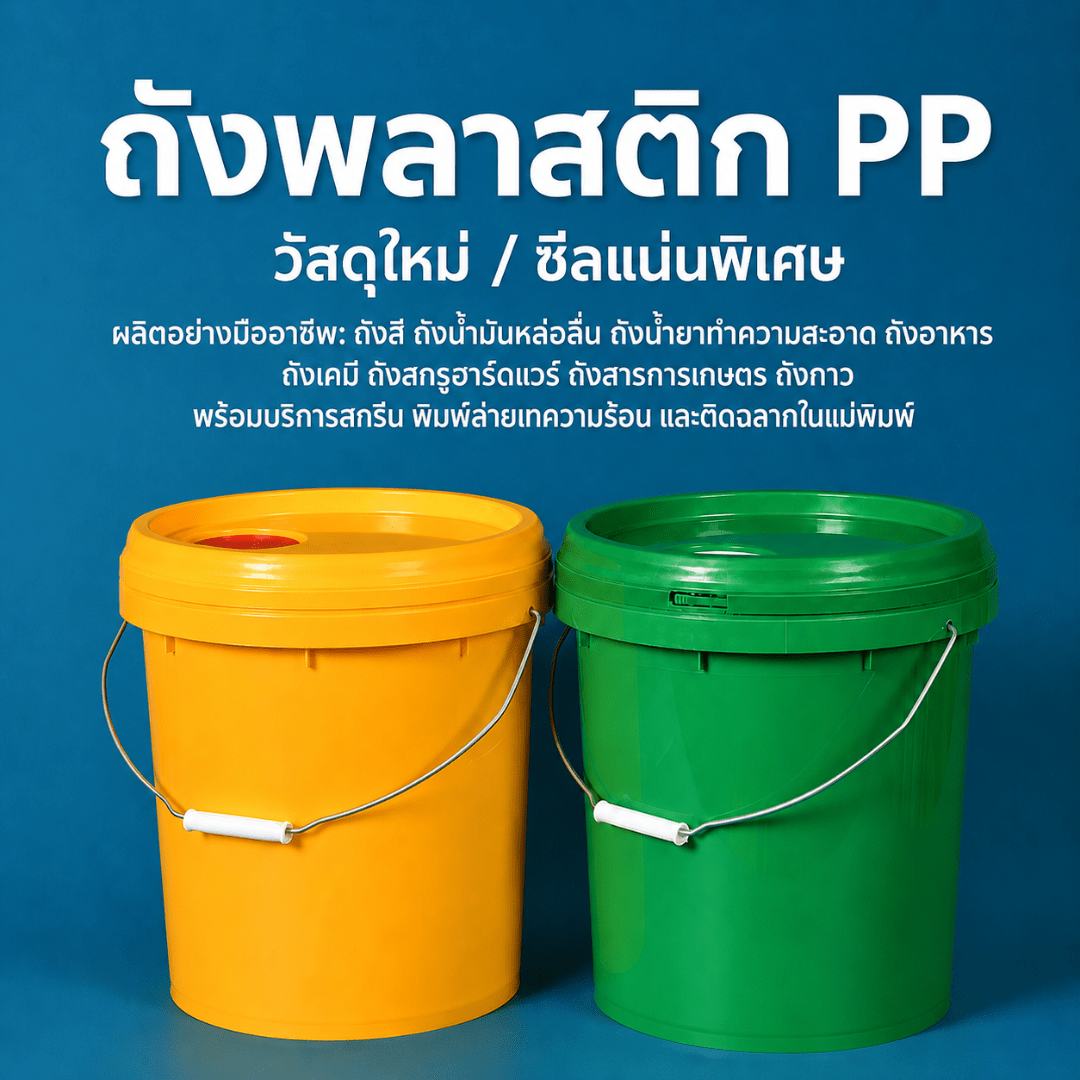 ถังพลาสติก PP มีฝาซีล กันงัดแงะ หูหิ้ว 10 / 16 / 18 / 20 ลิตร (สีเขียว-สีเหลือง)