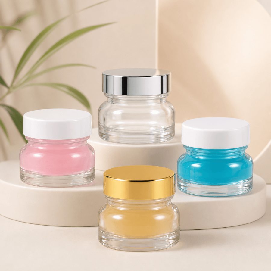 k0429 10g. กระปุกครีมไหล่มน สีชมพูฝาขาว, ฟ้าฝาขาว, ทองฝาทอง, เงินฝาเงิน 10g.