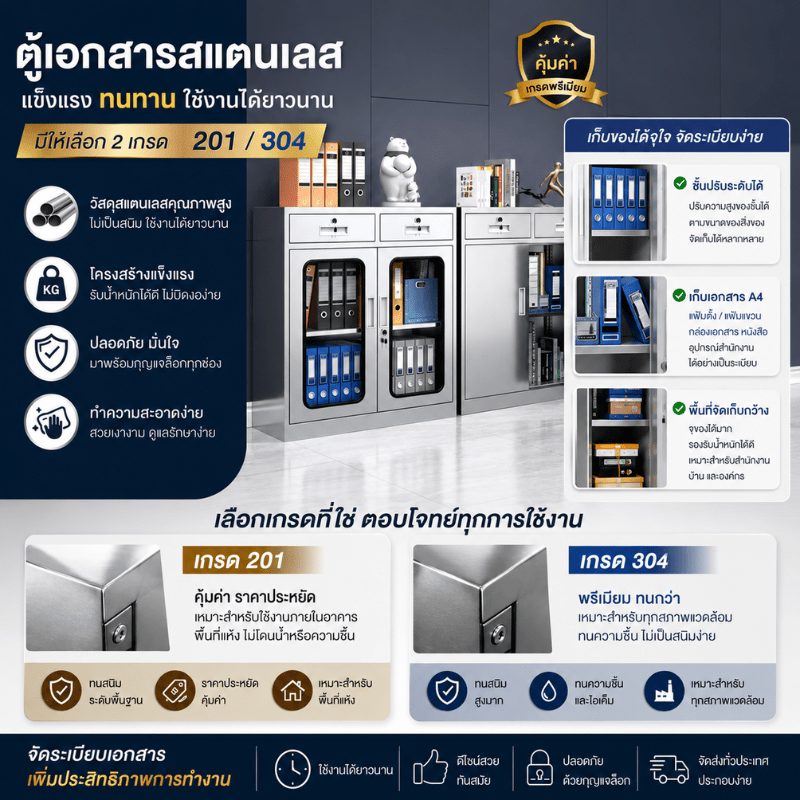 ตู้เก็บเอกสาร–ล็อกเกอร์ สแตนเลส 201/304