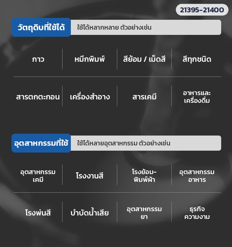 เครื่องกวนผสมระบบลม ถัง 200 ลิตร – วัตถุดิบและอุตสาหกรรมที่ใช้ได้