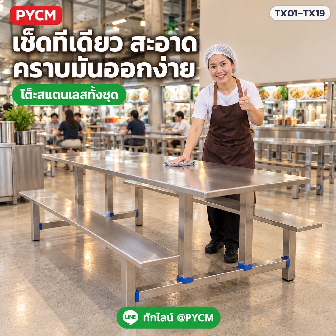 ชุดโต๊ะโรงอาหาร – เช็ดทีเดียวสะอาด คราบมันออกง่าย