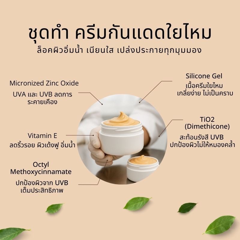ชุดทำครีมกันแดดใยไหม 1 กิโลกรัม (SPF ≈ 50) สำหรับผิวขาวเหลืองและผิวสองสี – รายละเอียด 3