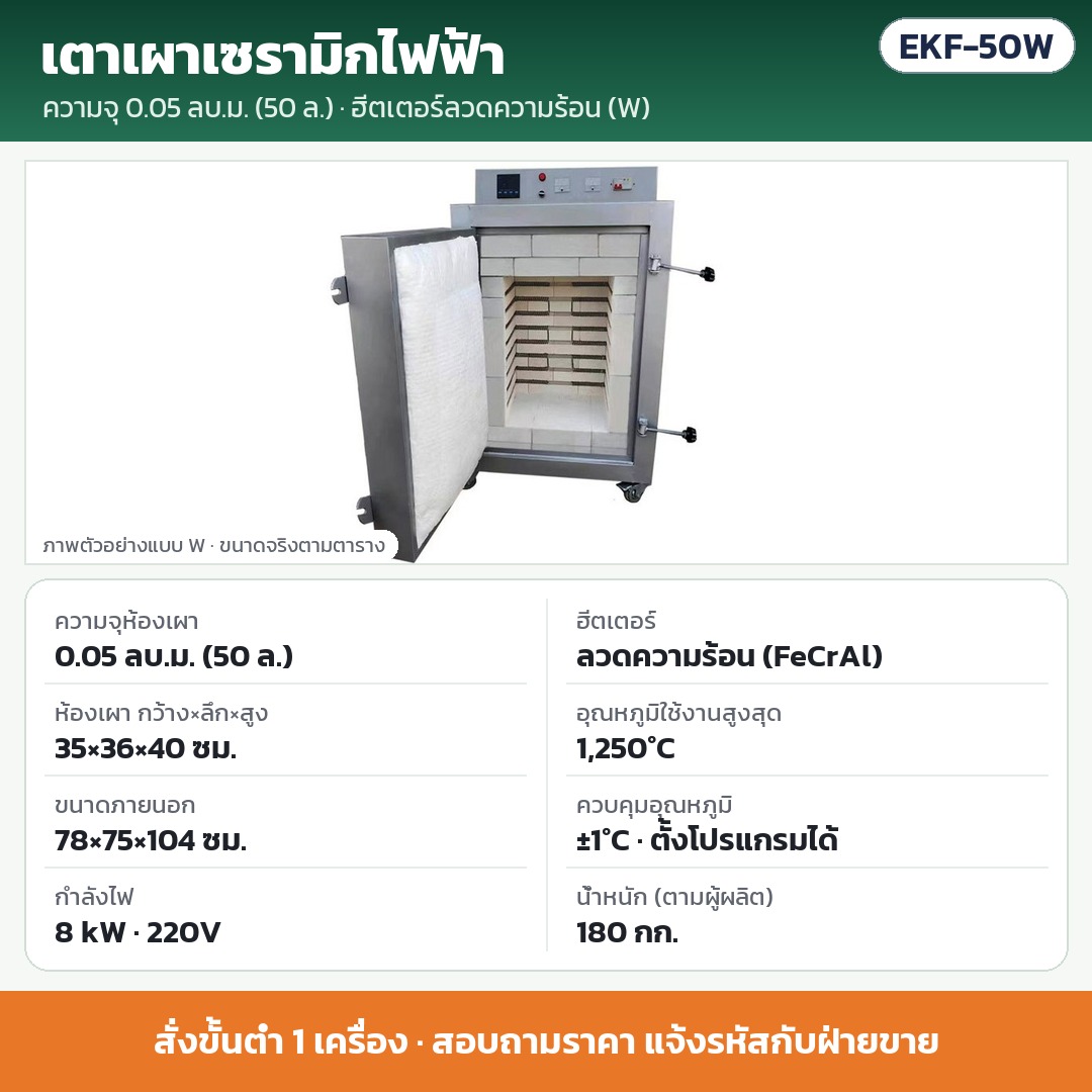 เตาเผาเซรามิกไฟฟ้า 1,250℃ ประตูหน้า ตั้งโปรแกรมอุณหภูมิ ห้องเผา 0.01–2 ลบ.ม. ลวดความร้อน / แท่งซิลิคอนคาร์ไบด์ 220V / 380V (30 ขนาด EKF)