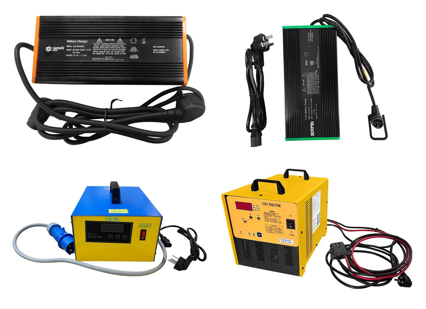 เครื่องชาร์จแบตเตอรี่รถยกไฟฟ้า 7 รุ่น – ภาพรวมเครื่องชาร์จ 4 แบบ: PTE15N · PTE20N · SPN18A · PS20