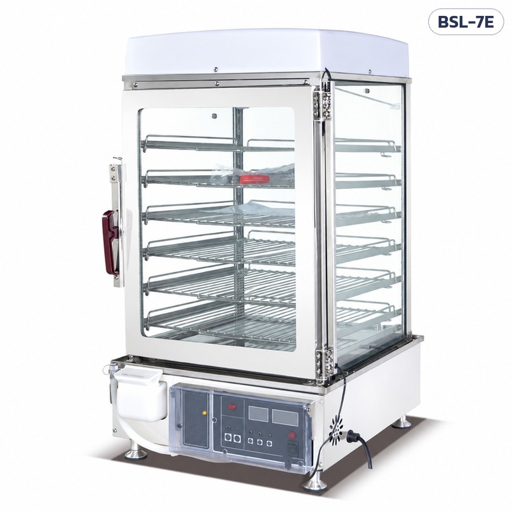 ตู้นึ่งซาลาเปาขนาดใหญ่ BSL – BSL-7E ตู้กระจก 7 ชั้น แผงดิจิทัล ภาพตัวเครื่อง