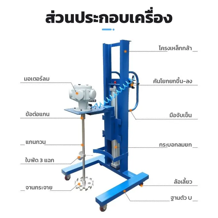 ส่วนประกอบเครื่องกวนลม ขาตั้งยกขึ้นลง พร้อมชื่อชิ้นส่วน