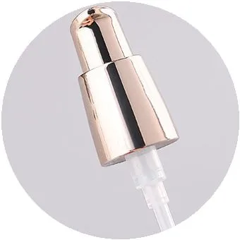 หัวปั๊มกด — ฐานทรงกรวยสีโรสโกลด์ หัวกดปลายตัดเฉียง หลอดดูดใสติดใต้หัวปั๊ม